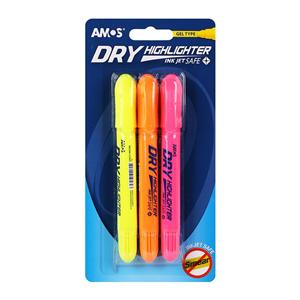 Vỉ 3 bút  nhớ dòng AMOS DRY HIGHLIGHTER HLD3B1