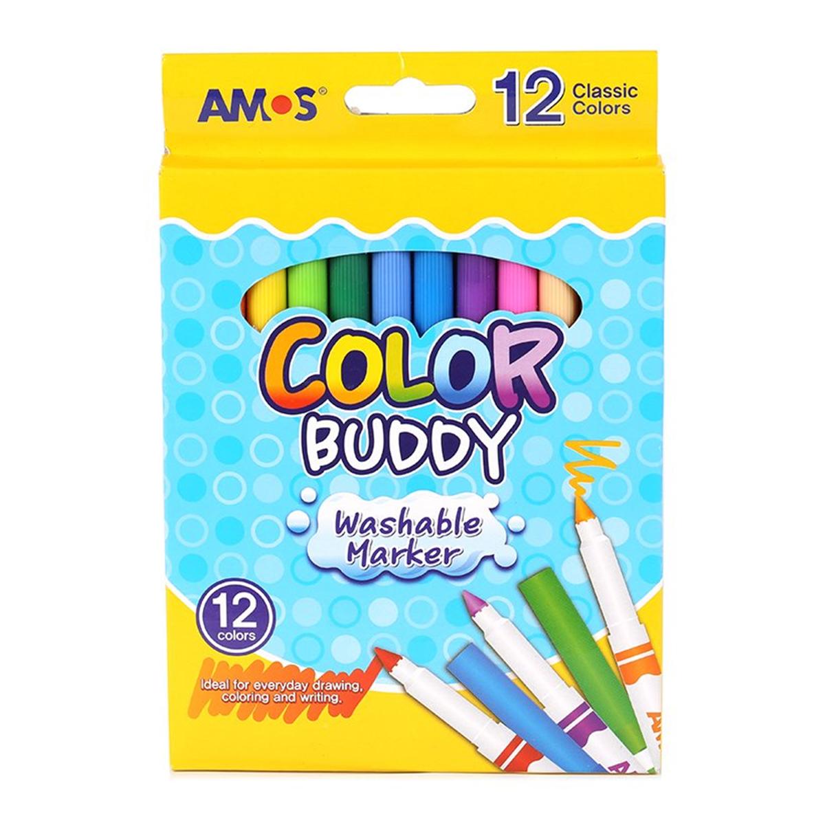 Bộ bút dạ 12 màu loại dài AMOS COLOR BUDDY LONG CM12P-L