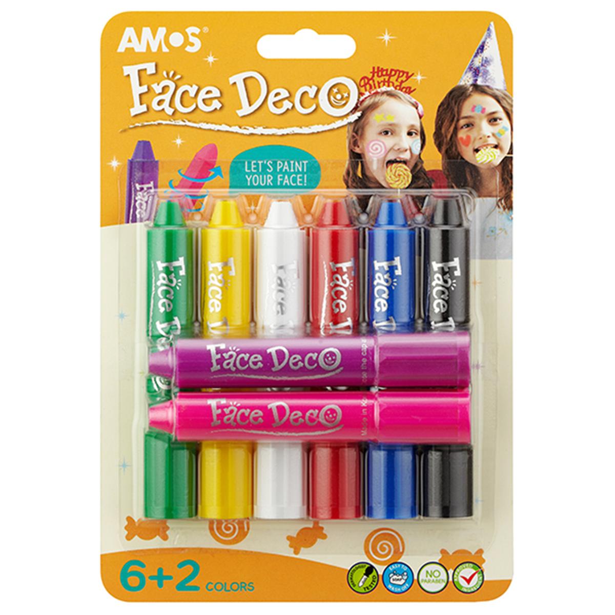 Bộ vẽ mặt nạ AMOS face deco, hộp 8 màu    AMOS FACE DECO 8 COLORS BLISTER CARD (FD5B8)