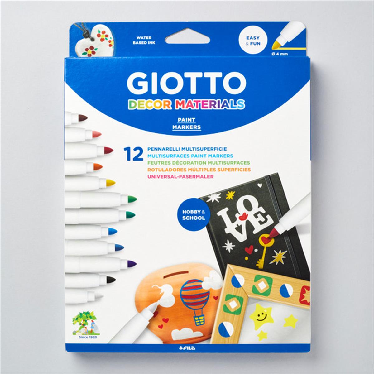 Hộp Bút 12 màu trang trí / đánh dấu gốc nước Đa bề mặt Giotto Materials