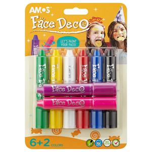 Bộ vẽ mặt nạ AMOS face deco, hộp 8 màu    AMOS FACE DECO 8 COLORS BLISTER CARD (FD5B8)