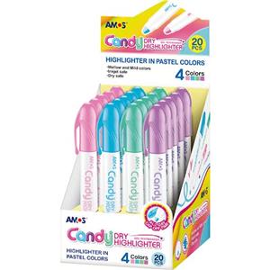 Hộp 20 bút sáp nhớ dòng AMOS Candy Dry Highlighter HLC20DP