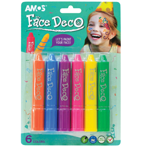 Bút vẽ mặt nhập khẩu Hàn Quốc AMOS face deco, hộp gồm 6 màu FD5B6-S